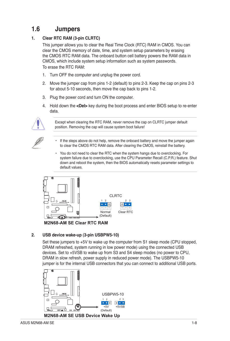 6 jumpers, Jumpers -8 | Asus M2N68-AM SE User Manual | Page 17 / 48