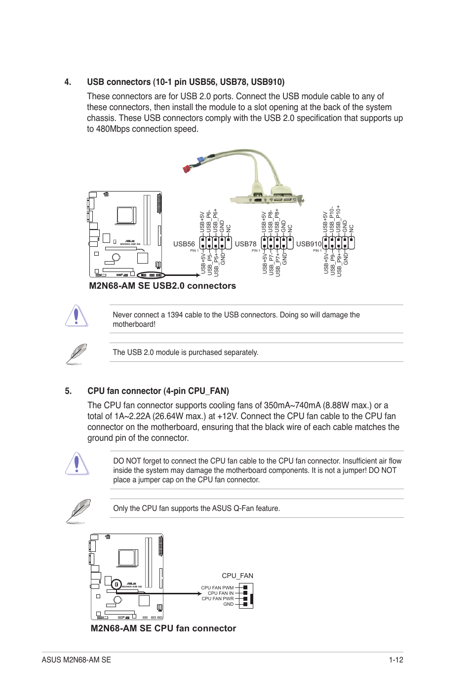 M2n68-am se cpu fan connector | Asus M2N68-AM SE User Manual | Page 21 / 48