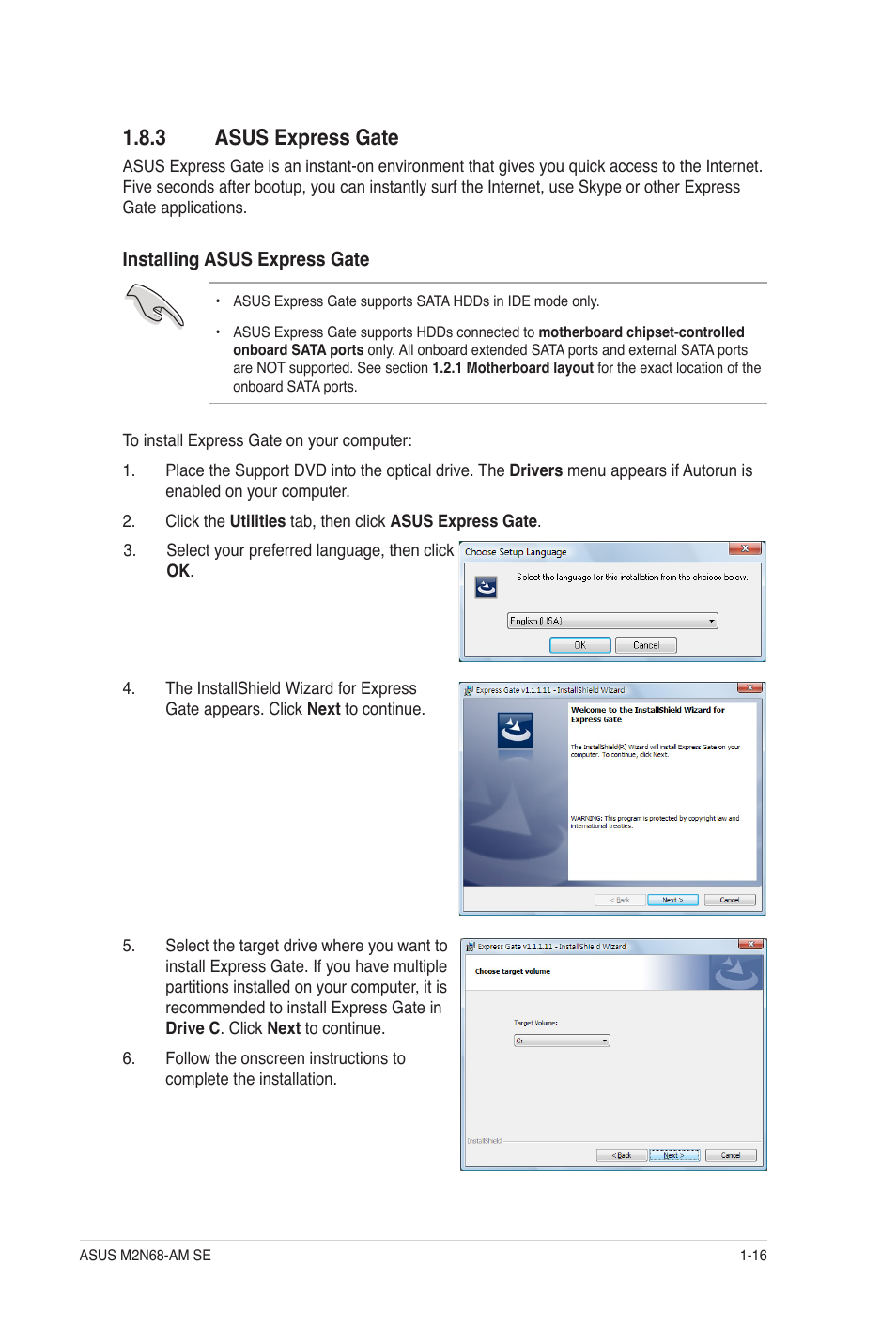 3 asus express gate, Asus express gate -16 | Asus M2N68-AM SE User Manual | Page 25 / 48