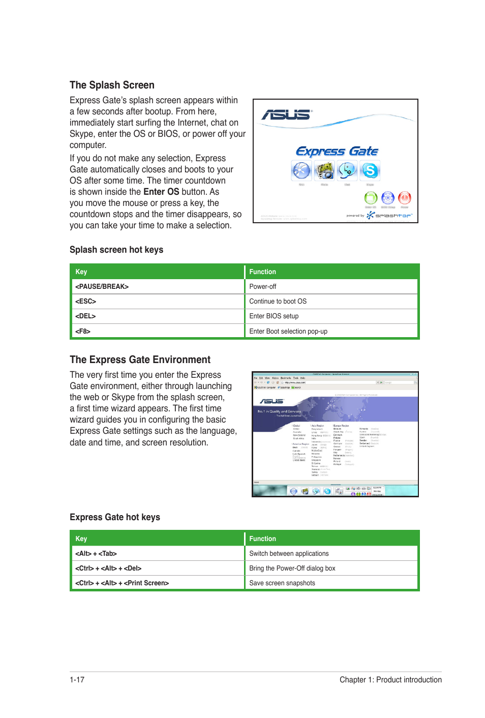 The splash screen, The express gate environment | Asus M2N68-AM SE User Manual | Page 26 / 48