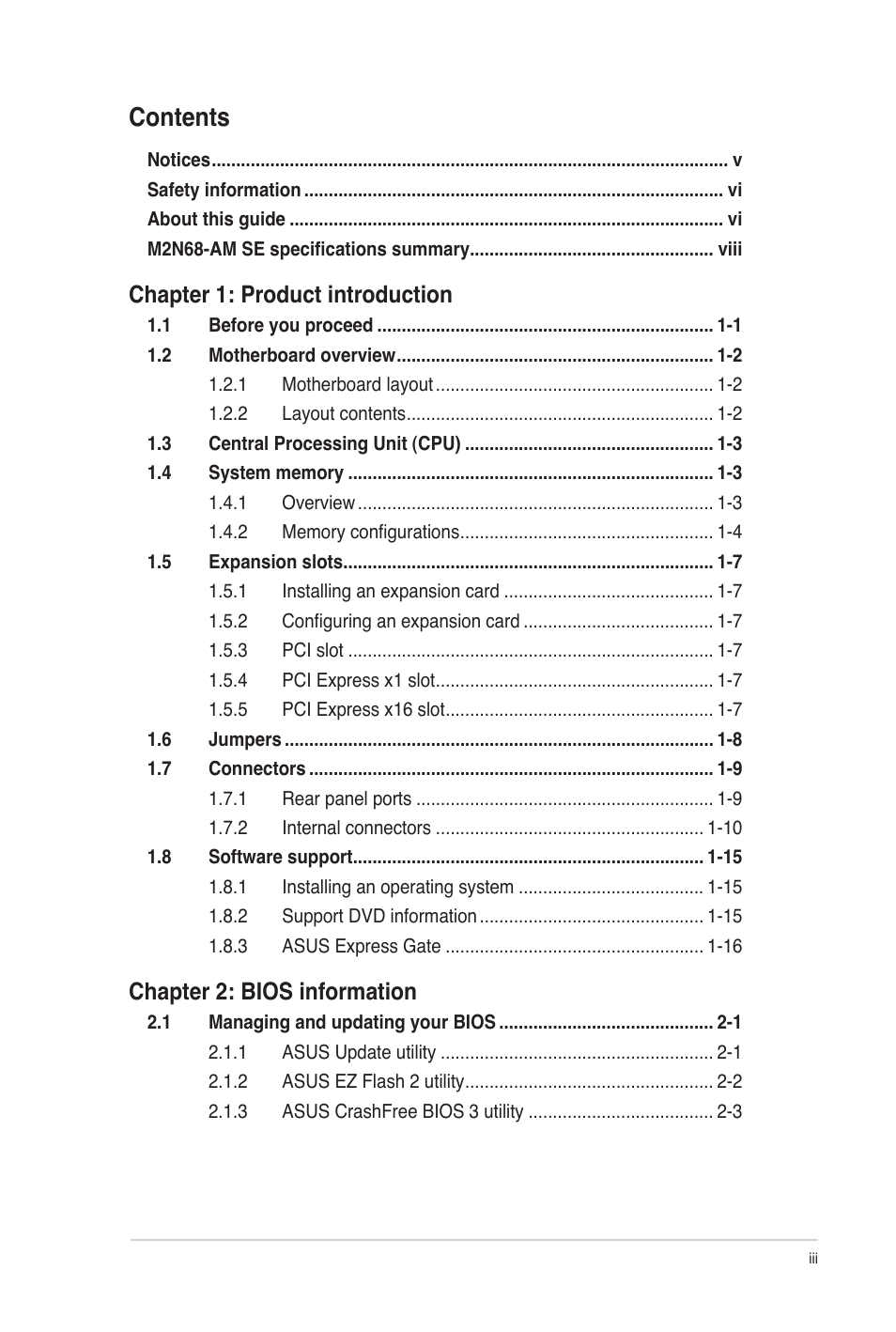 Asus M2N68-AM SE User Manual | Page 3 / 48