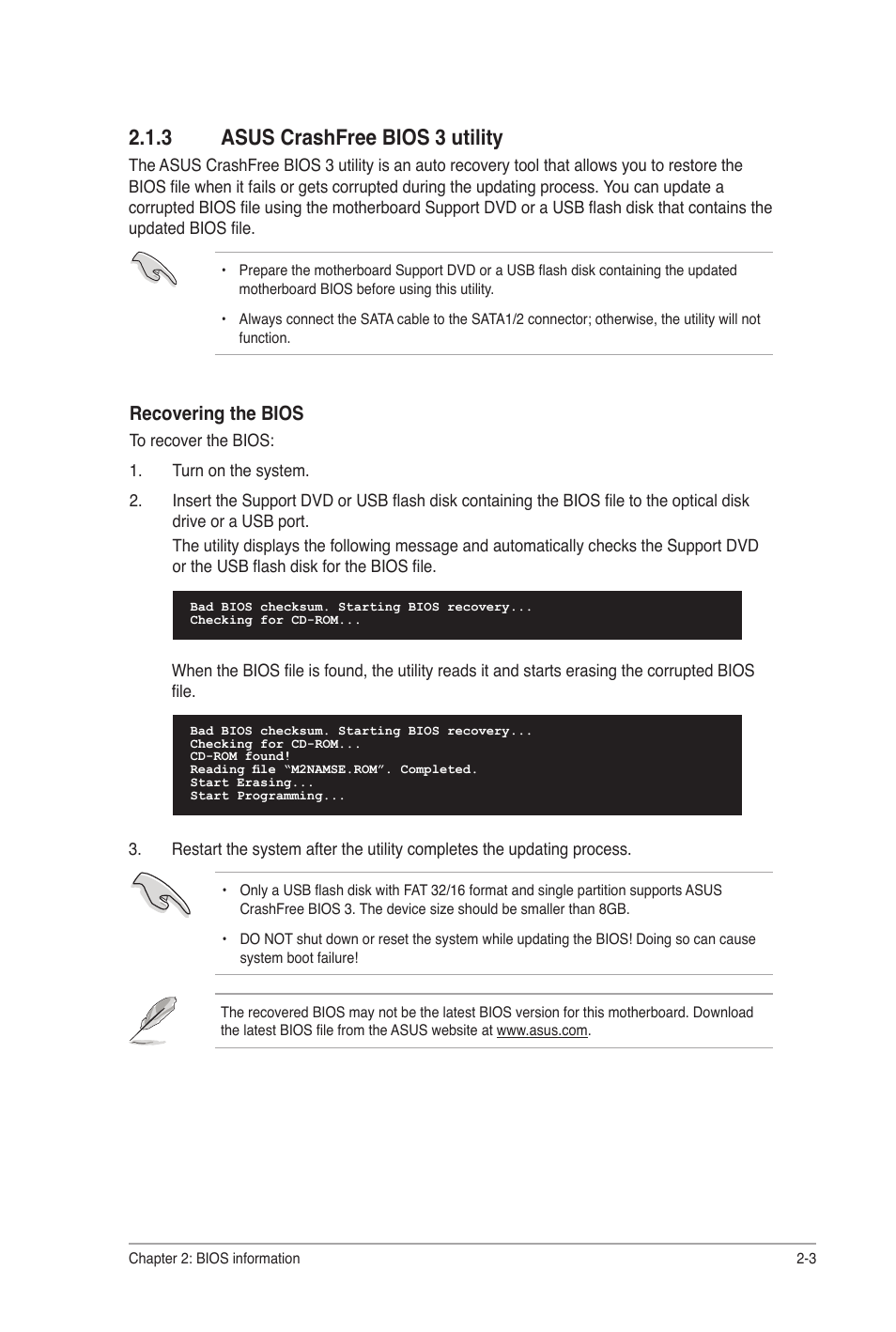 3 asus crashfree bios 3 utility, Asus crashfree bios 3 utility -3 | Asus M2N68-AM SE User Manual | Page 35 / 48