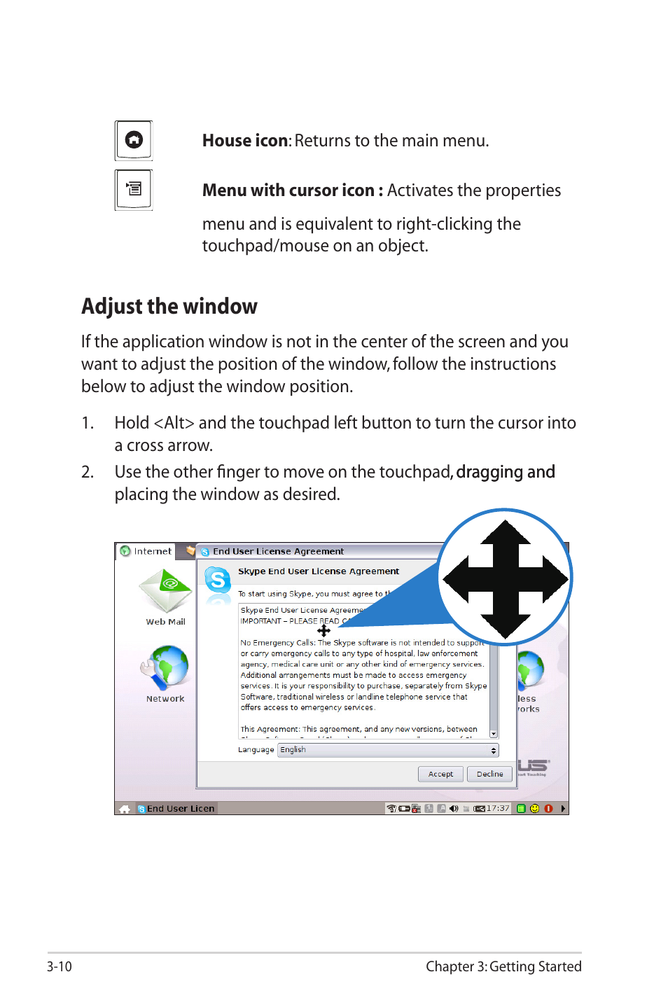 Adjust the window | Asus Eee PC 2G Surf/Linux User Manual | Page 30 / 120