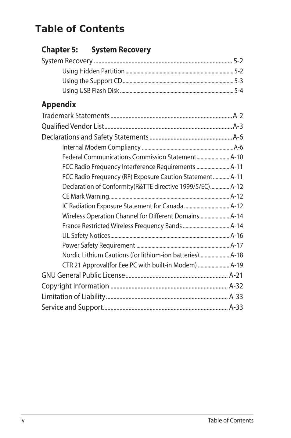 Asus Eee PC 2G Surf/Linux User Manual | Page 4 / 120