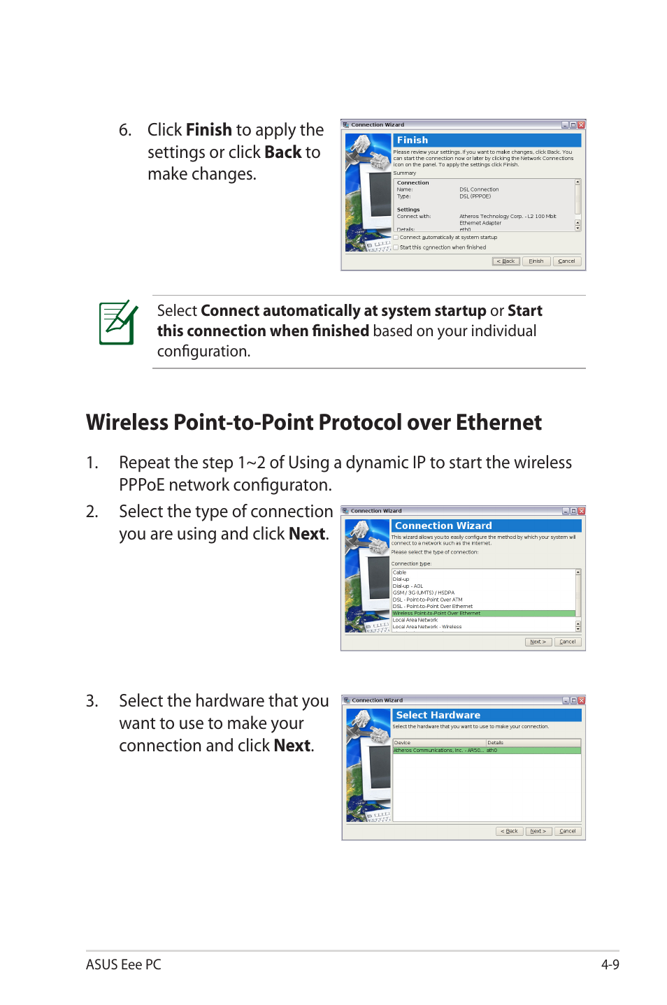 Wireless point-to-point protocol over ethernet | Asus Eee PC 2G Surf/Linux User Manual | Page 43 / 120
