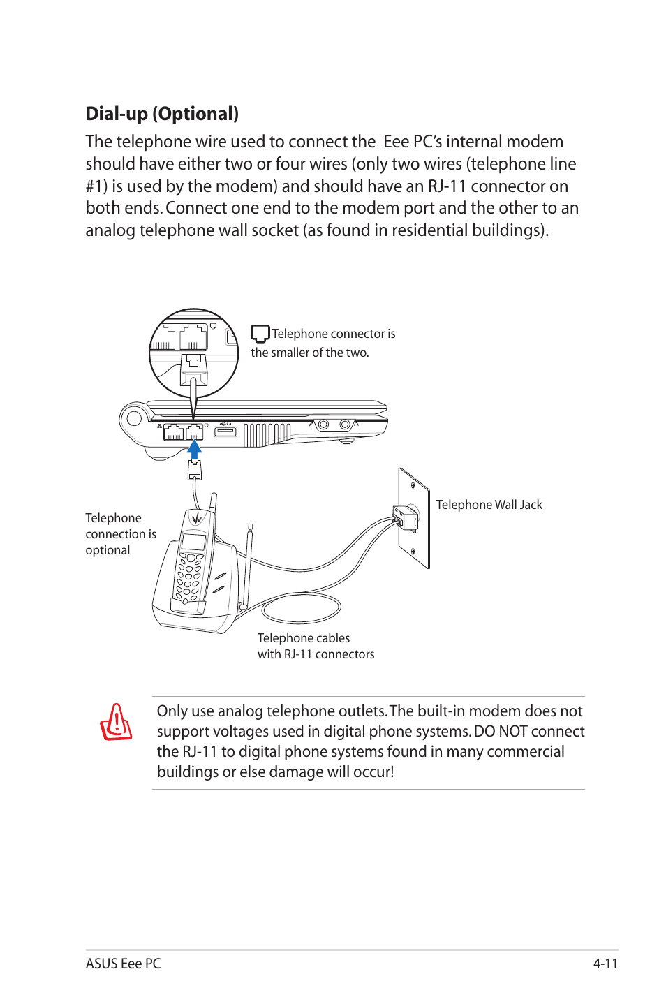 Dial-up (optional) | Asus Eee PC 2G Surf/Linux User Manual | Page 45 / 120