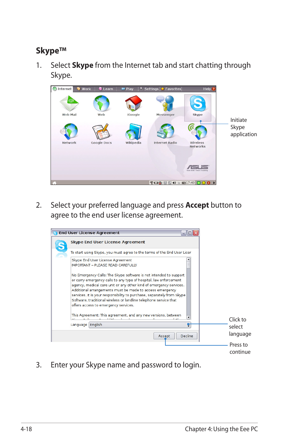 Skype | Asus Eee PC 2G Surf/Linux User Manual | Page 52 / 120