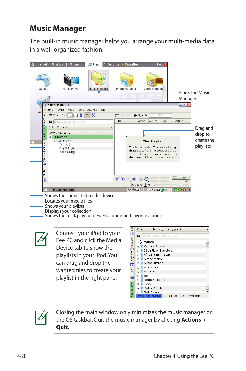 Music manager | Asus Eee PC 2G Surf/Linux User Manual | Page 62 / 120