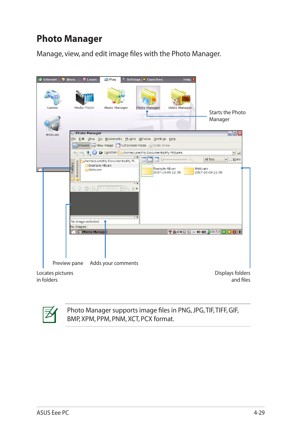 Photo manager | Asus Eee PC 2G Surf/Linux User Manual | Page 63 / 120