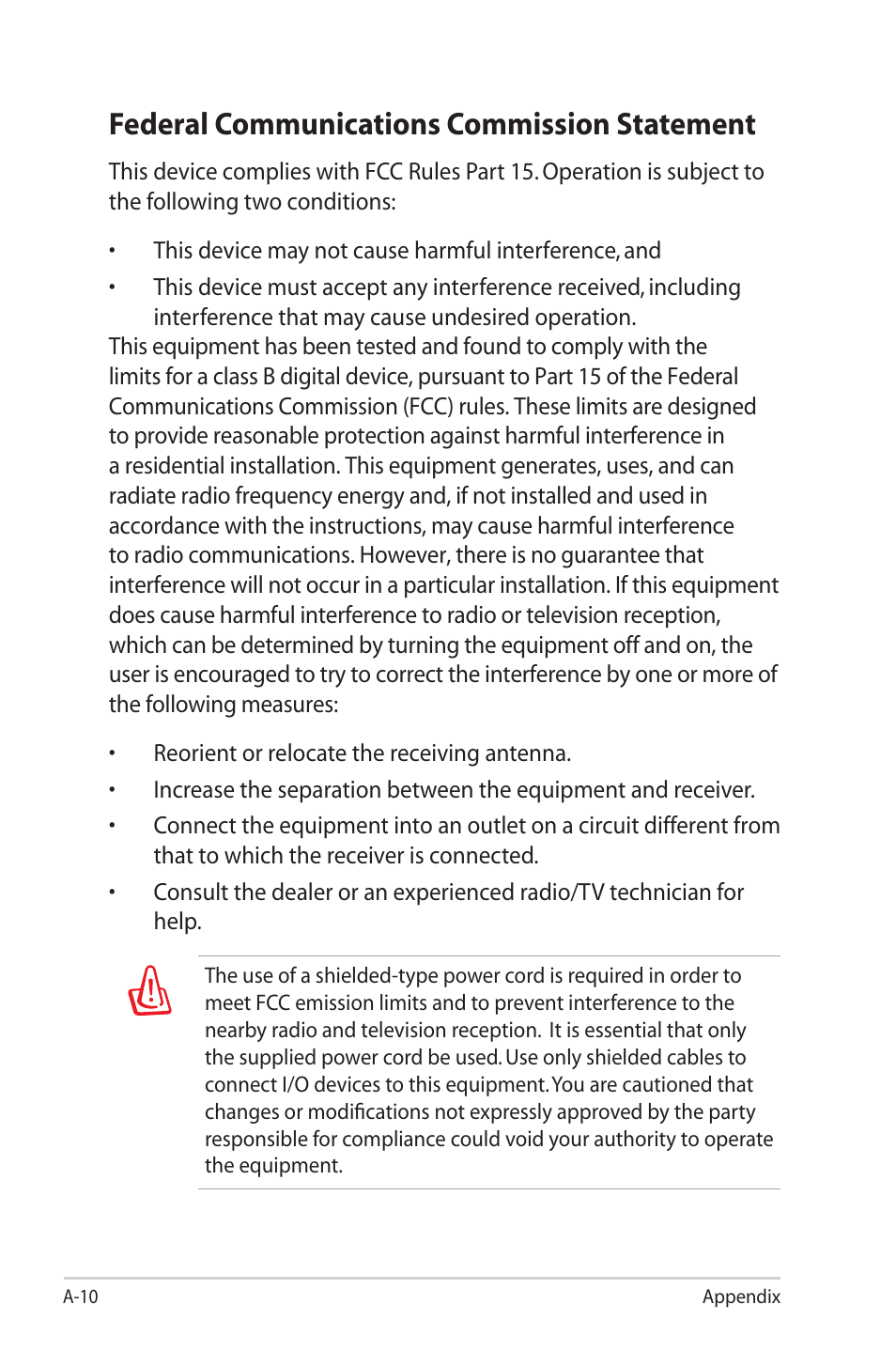 Federal communications commission statement | Asus Eee PC 2G Surf/Linux User Manual | Page 96 / 120