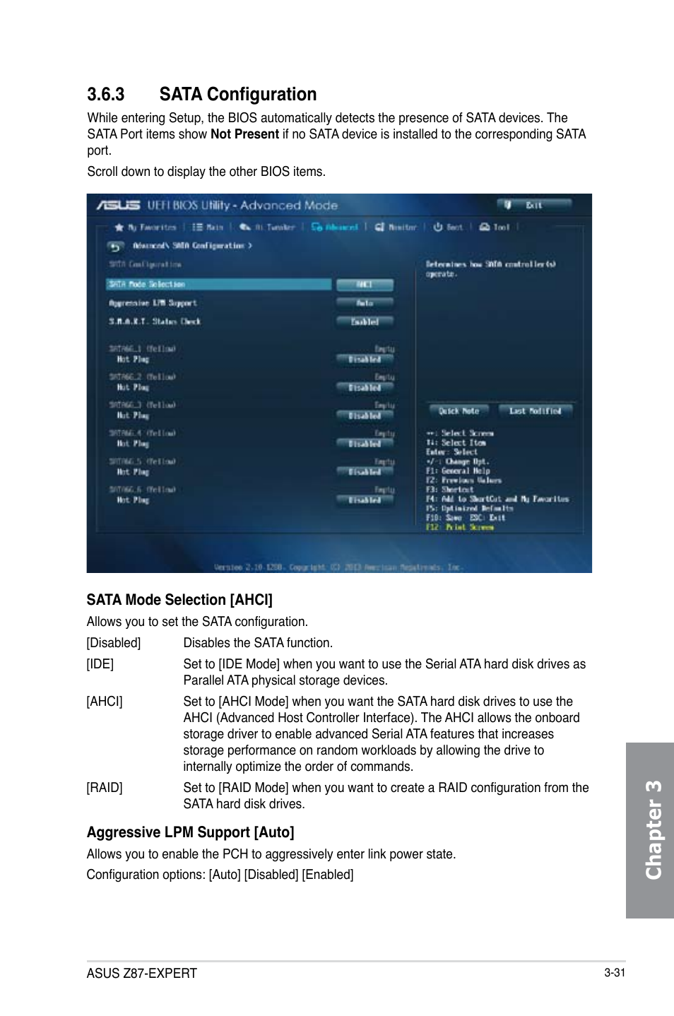 3 sata configuration, Sata configuration -31, Chapter 3 | Asus Z87-EXPERT User Manual | Page 115 / 174