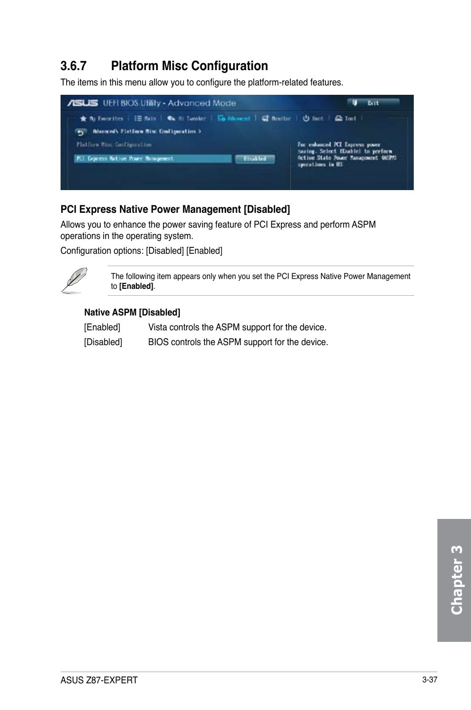 7 platform misc configuration, Platform misc configuration -37, Chapter 3 | Asus Z87-EXPERT User Manual | Page 121 / 174