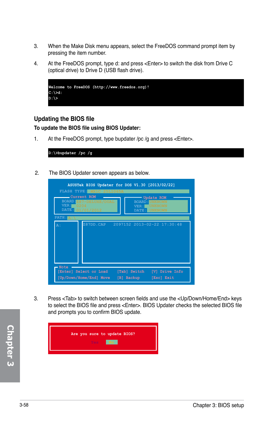 Chapter 3, Updating the bios file | Asus Z87-EXPERT User Manual | Page 142 / 174