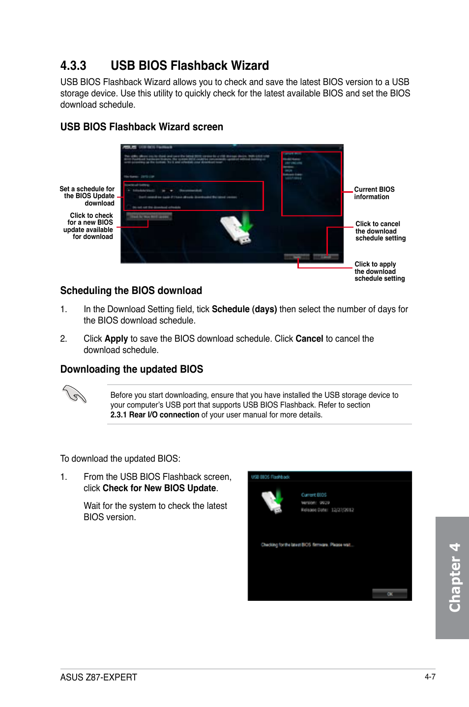 3 usb bios flashback wizard, Usb bios flashback wizard -7, Chapter 4 | Asus Z87-EXPERT User Manual | Page 151 / 174