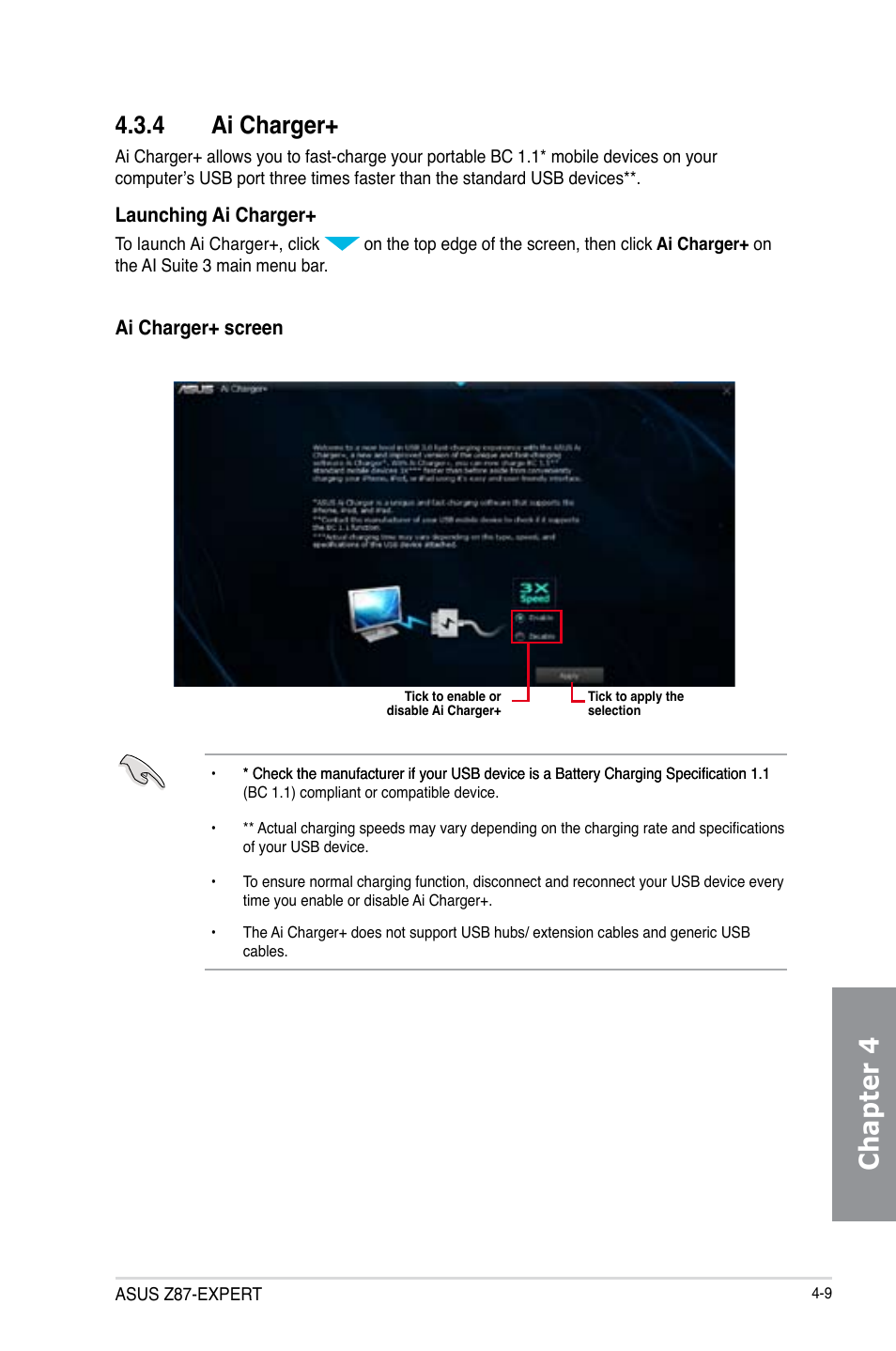 4 ai charger, Ai charger+ -9, Chapter 4 | Asus Z87-EXPERT User Manual | Page 153 / 174