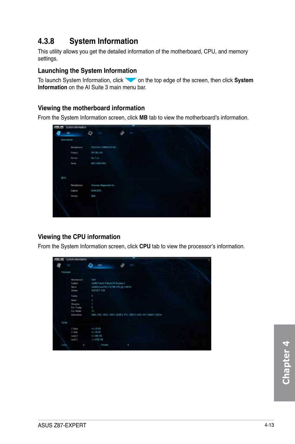 8 system information, System information -13, Chapter 4 | Asus Z87-EXPERT User Manual | Page 157 / 174