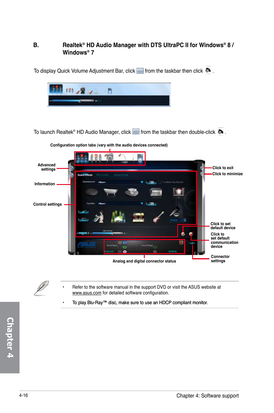 Chapter 4, B. realtek, Hd audio manager with dts ultrapc ii for windows | 8 / windows | Asus Z87-EXPERT User Manual | Page 160 / 174