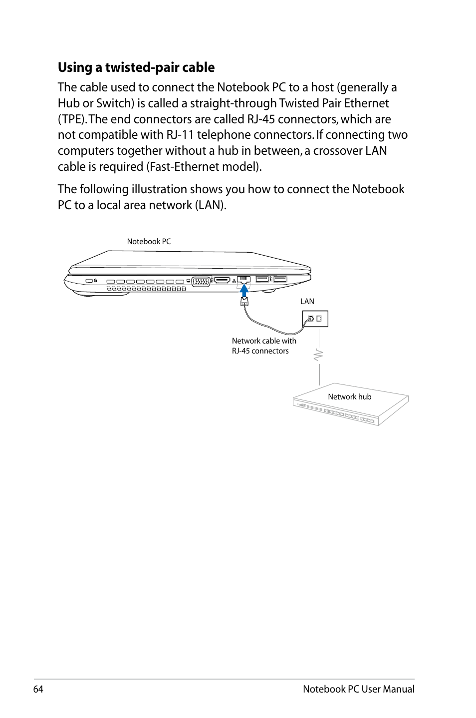 Using a twisted-pair cable | Asus Pro45VJ User Manual | Page 64 / 106