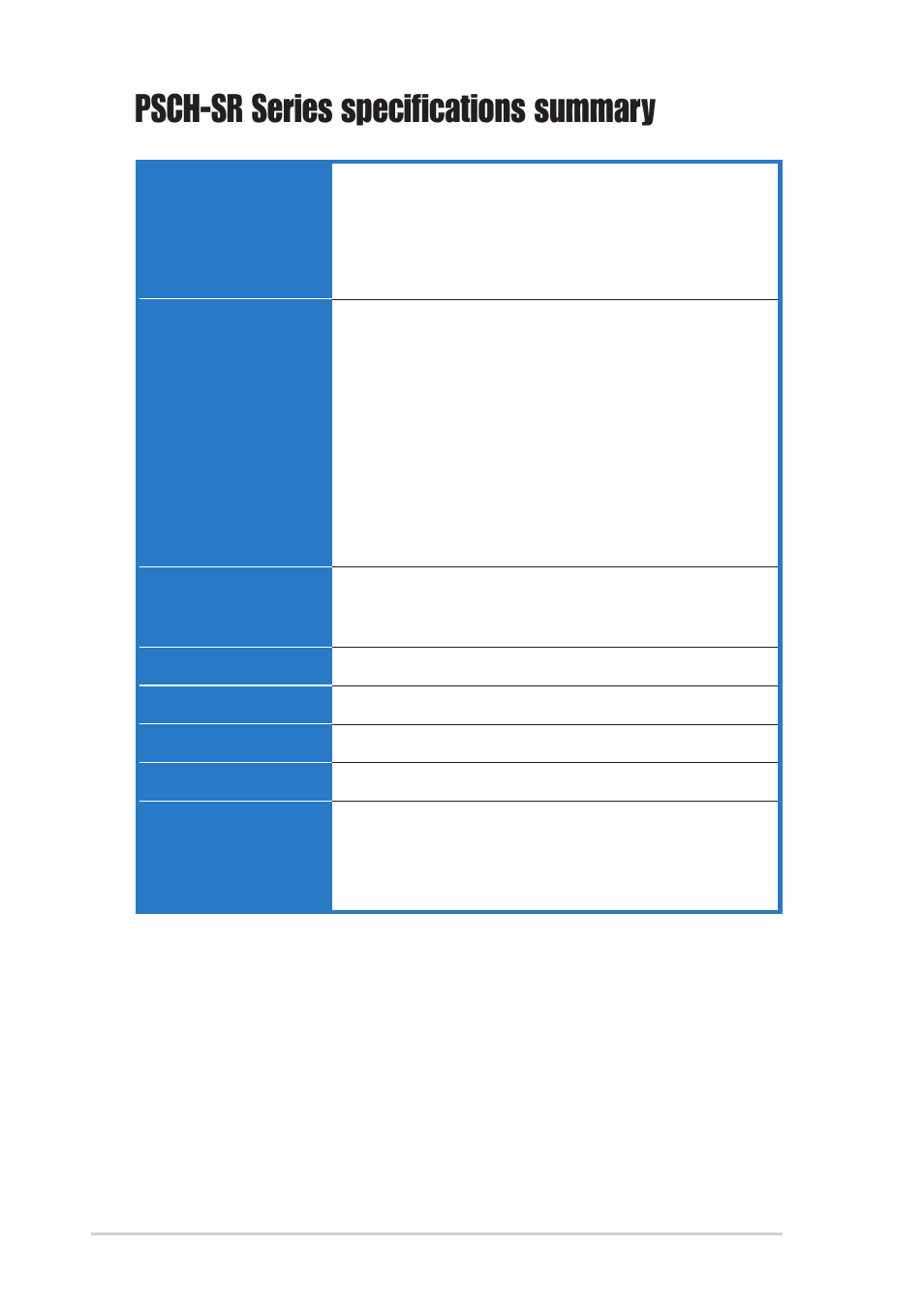 Psch-sr series specifications summary | Asus PSCH-SR/SCSI User Manual | Page 10 / 102
