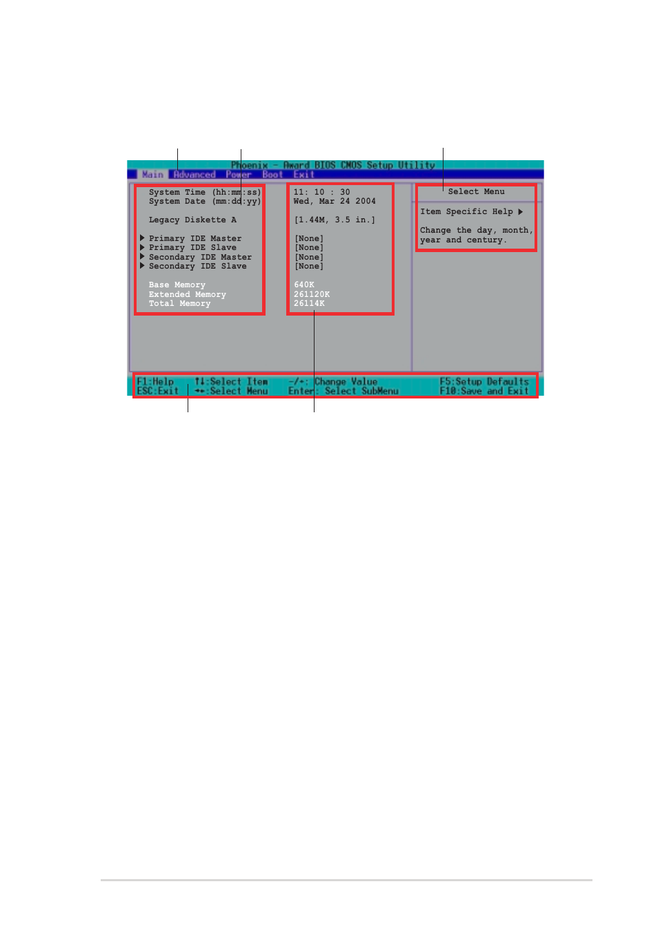 2 menu bar, 1 bios menu screen, Asus psch-sr motherboard 4-7 | Asus PSCH-SR/SCSI User Manual | Page 63 / 102