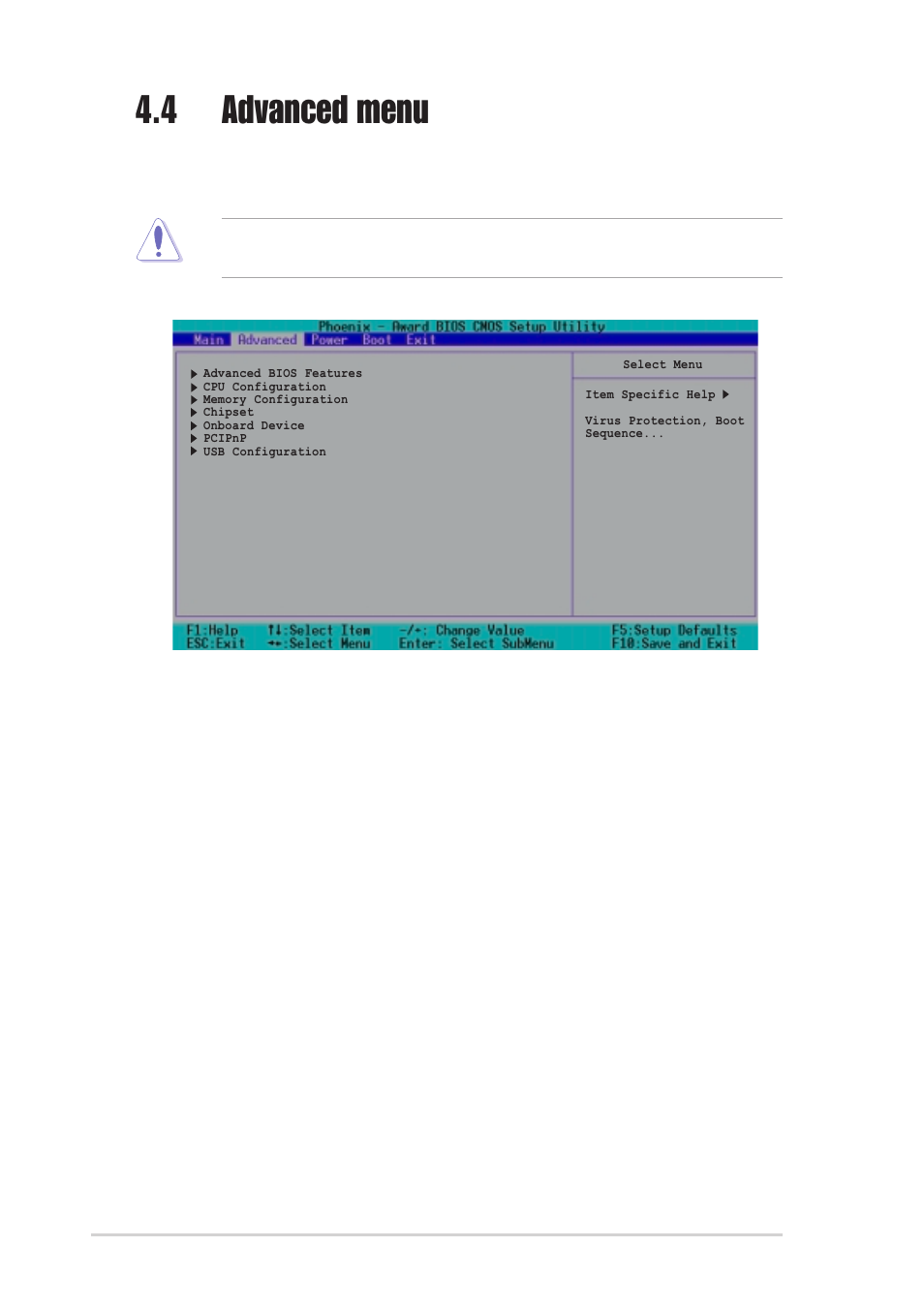 4 advanced menu | Asus PSCH-SR/SCSI User Manual | Page 70 / 102