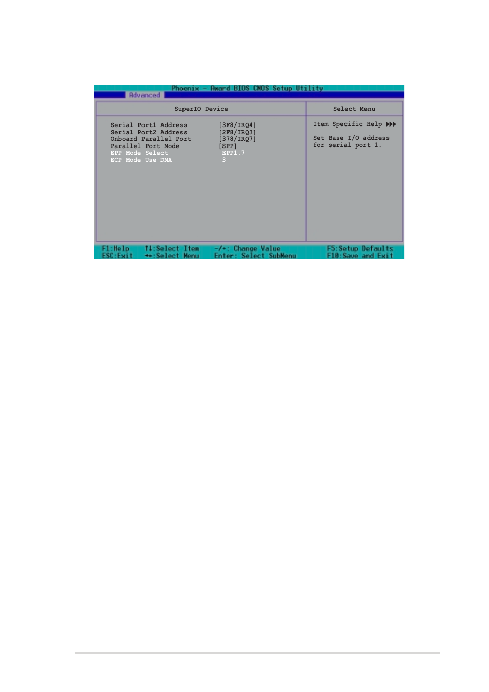 Onboard parallel port [378/irq7, Parallel port mode [spp, Epp mode select [epp1.7 | Ecp mode use dma [3, Asus psch-sr motherboard 4-21 | Asus PSCH-SR/SCSI User Manual | Page 77 / 102