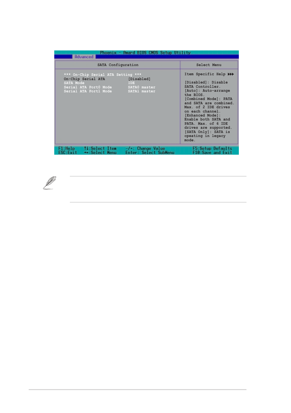Sata configuration ***on-chip serial ata setting, On-chip serial ata [disabled, 22 chapter 4: bios setup | Asus PSCH-SR/SCSI User Manual | Page 78 / 102
