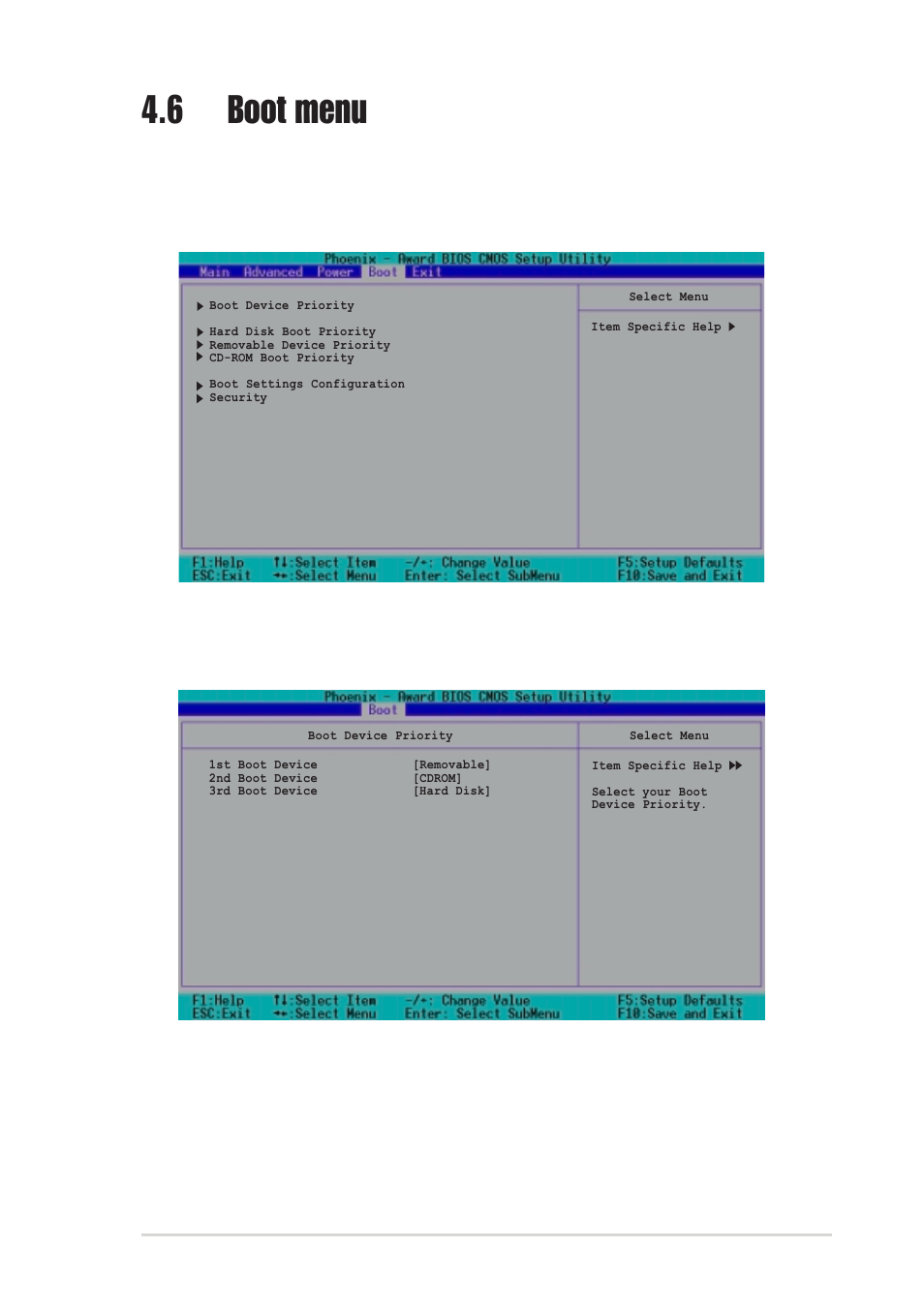 6 boot menu, 1 boot device priority, Asus psch-sr motherboard 4-33 | Asus PSCH-SR/SCSI User Manual | Page 89 / 102