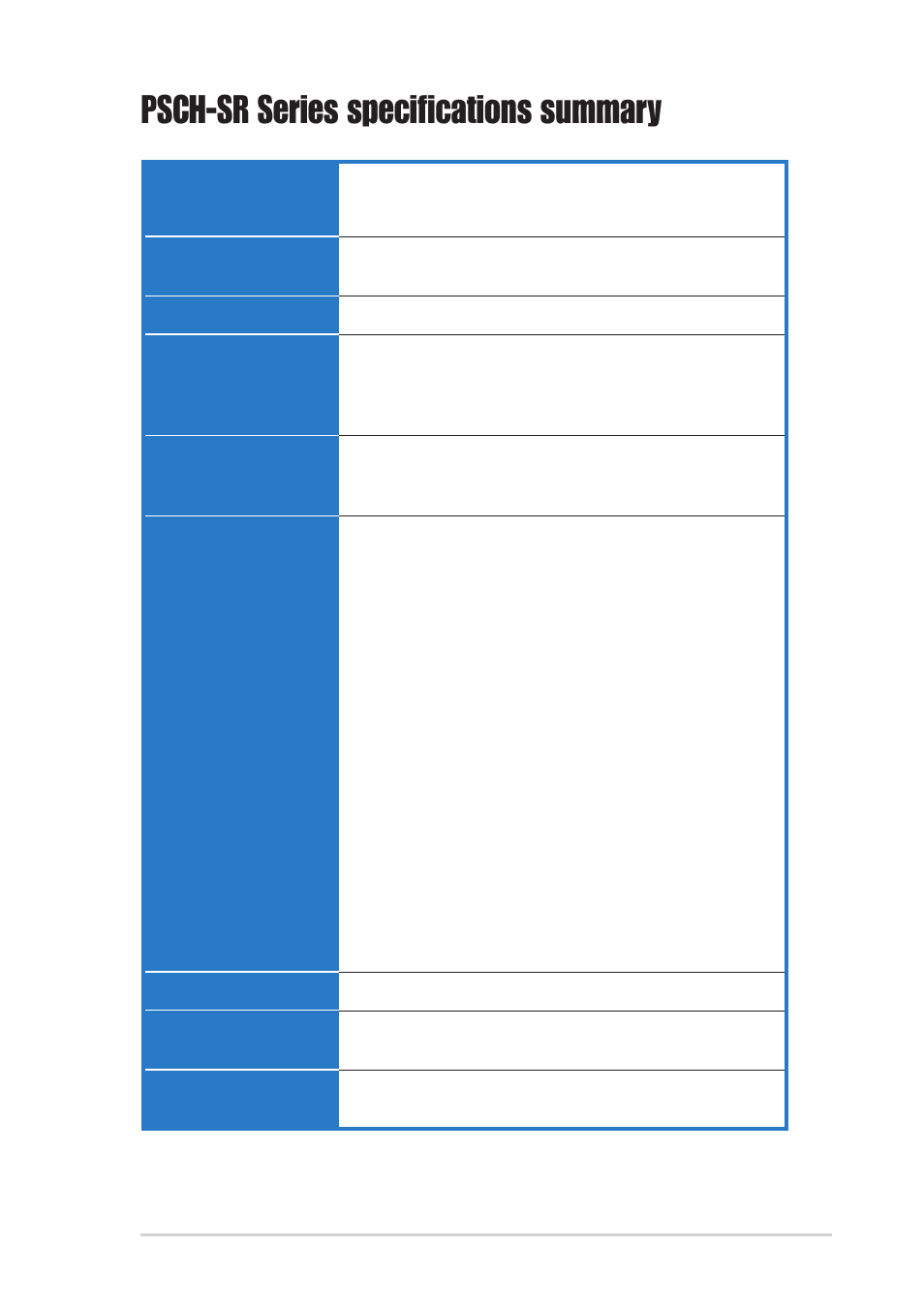 Psch-sr series specifications summary | Asus PSCH-SR/SCSI User Manual | Page 9 / 102
