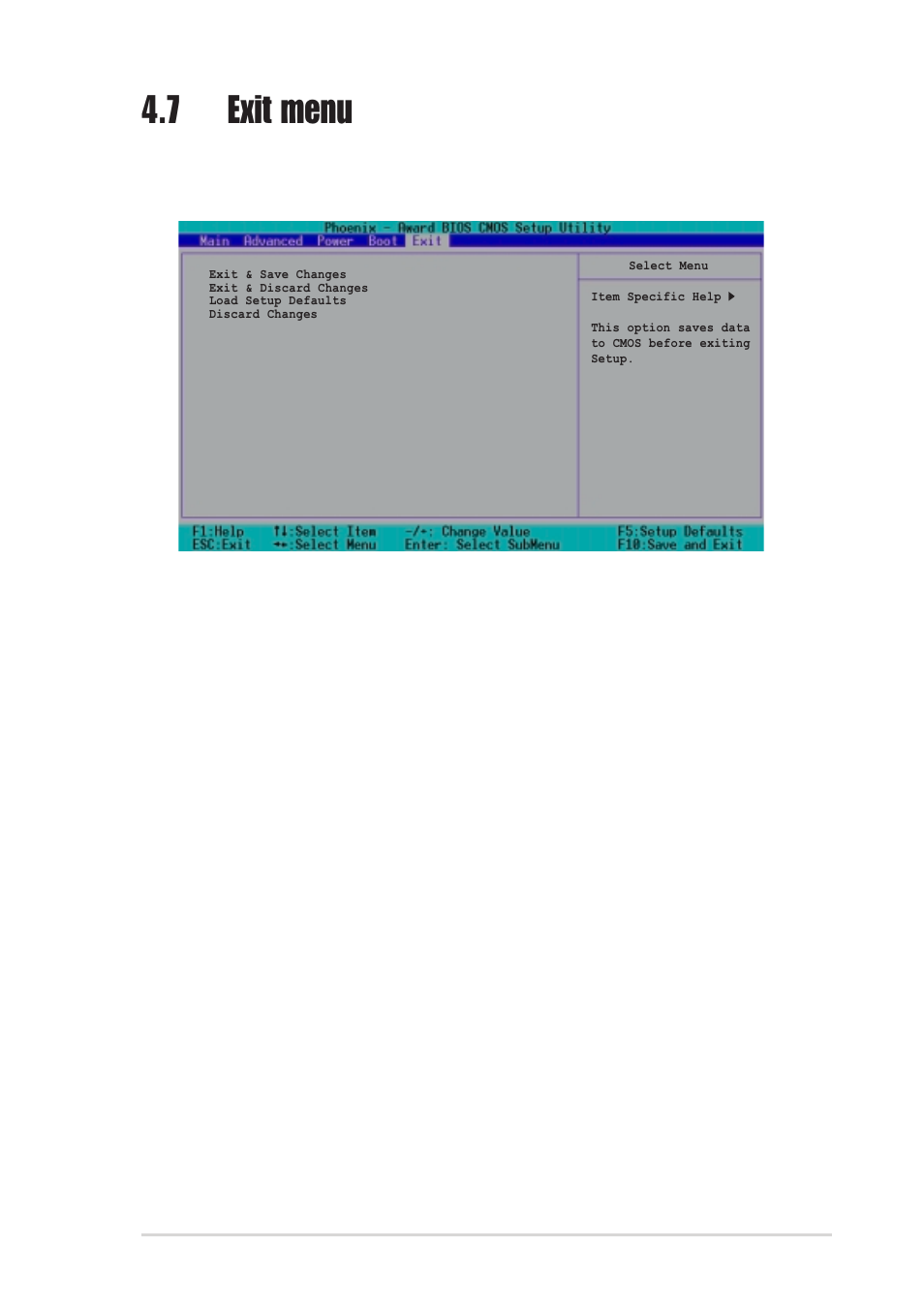 7 exit menu | Asus PSCH-SR/SCSI User Manual | Page 95 / 102