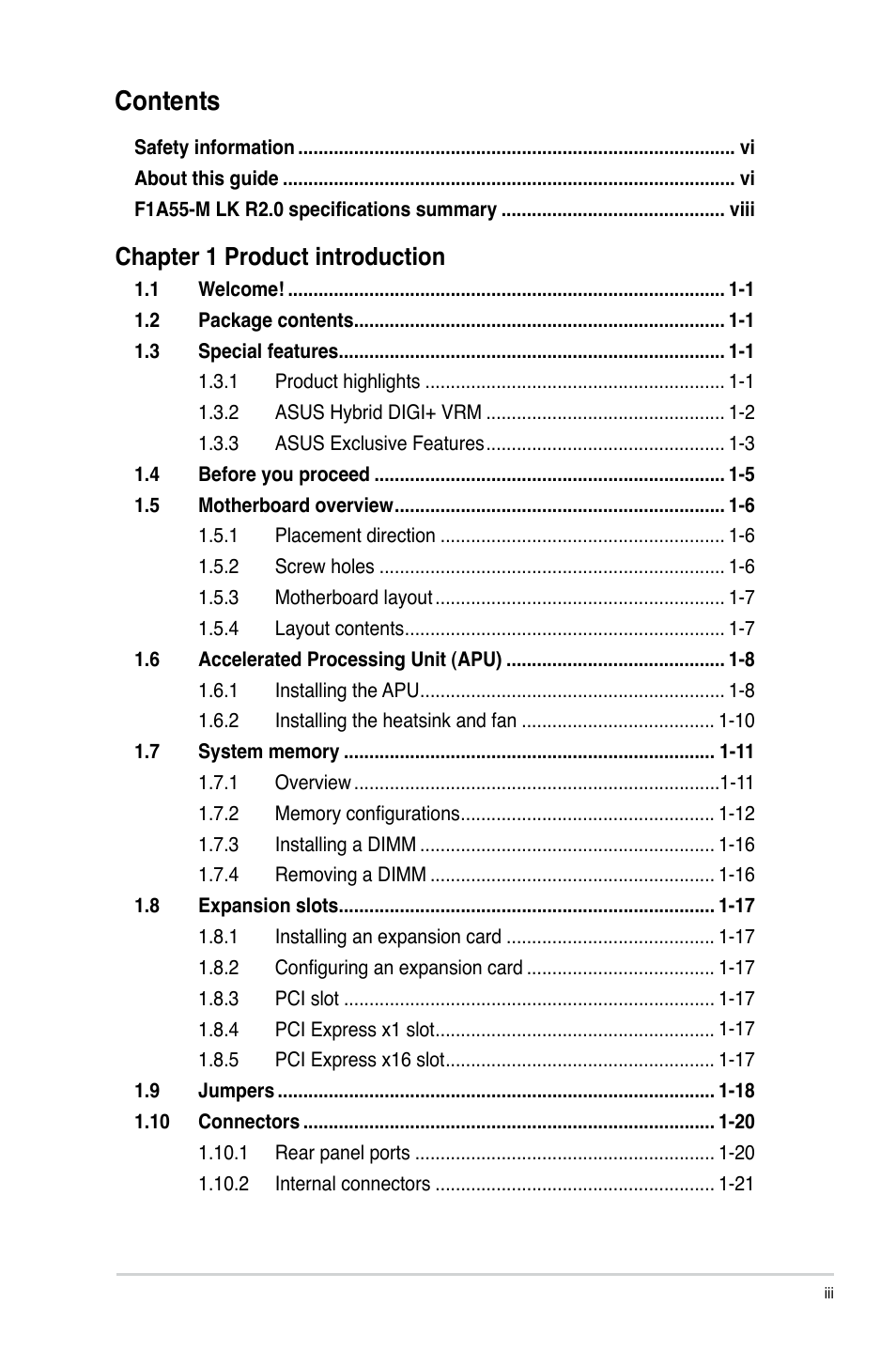 Asus F1A55-M LK R2.0 User Manual | Page 3 / 68