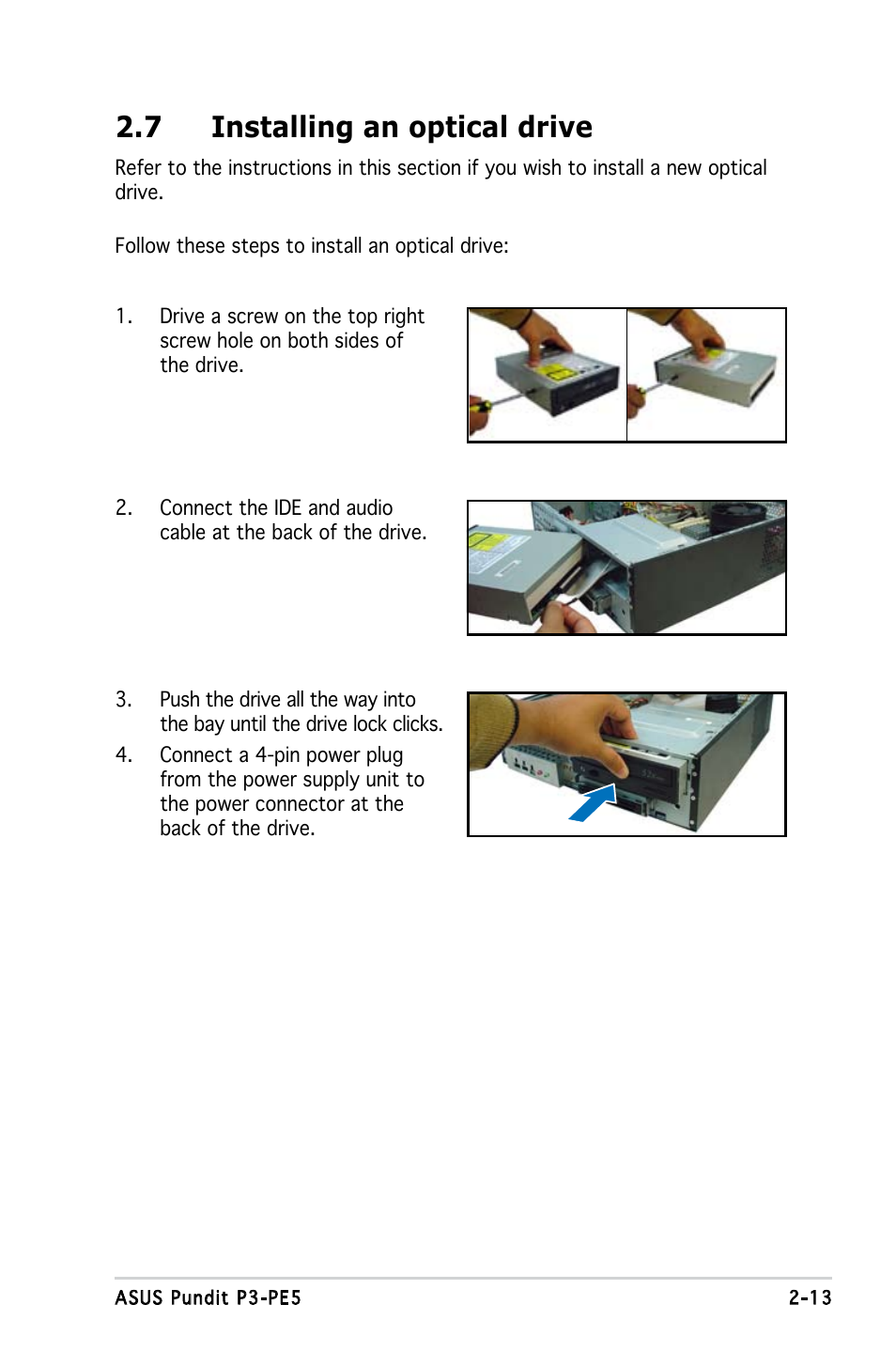 7 installing an optical drive | Asus P3-PE5 User Manual | Page 29 / 95