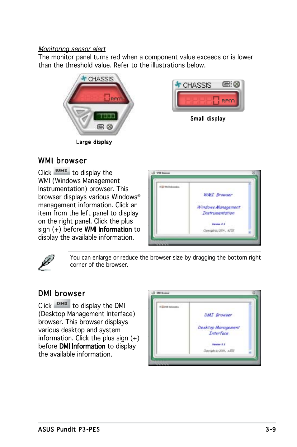 Wmi browser, Dmi browser | Asus P3-PE5 User Manual | Page 46 / 95