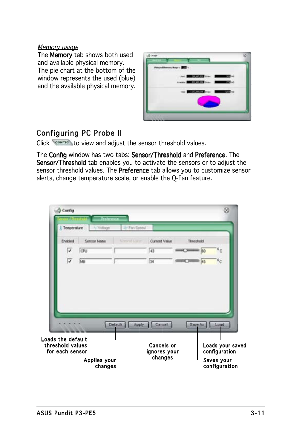 Configuring pc probe ii | Asus P3-PE5 User Manual | Page 48 / 95