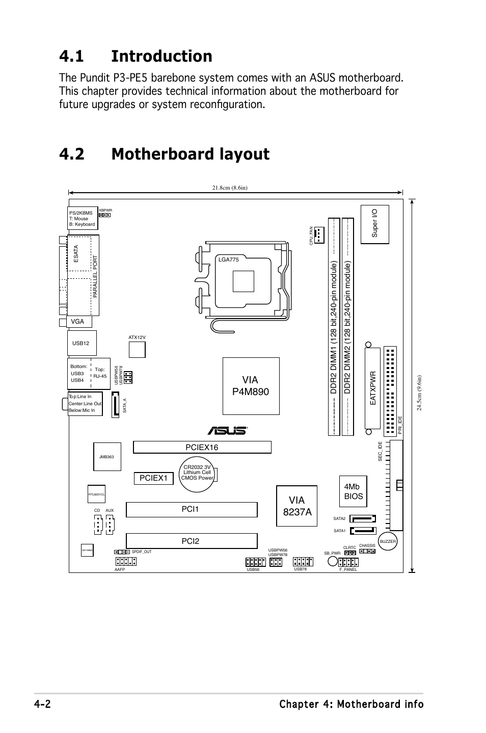 1 introduction, 2 motherboard layout, 2 chapter 4: motherboard info | Asus P3-PE5 User Manual | Page 50 / 95