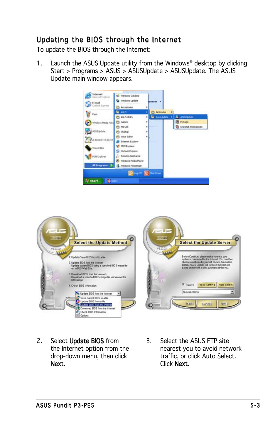 Updating the bios through the internet | Asus P3-PE5 User Manual | Page 63 / 95