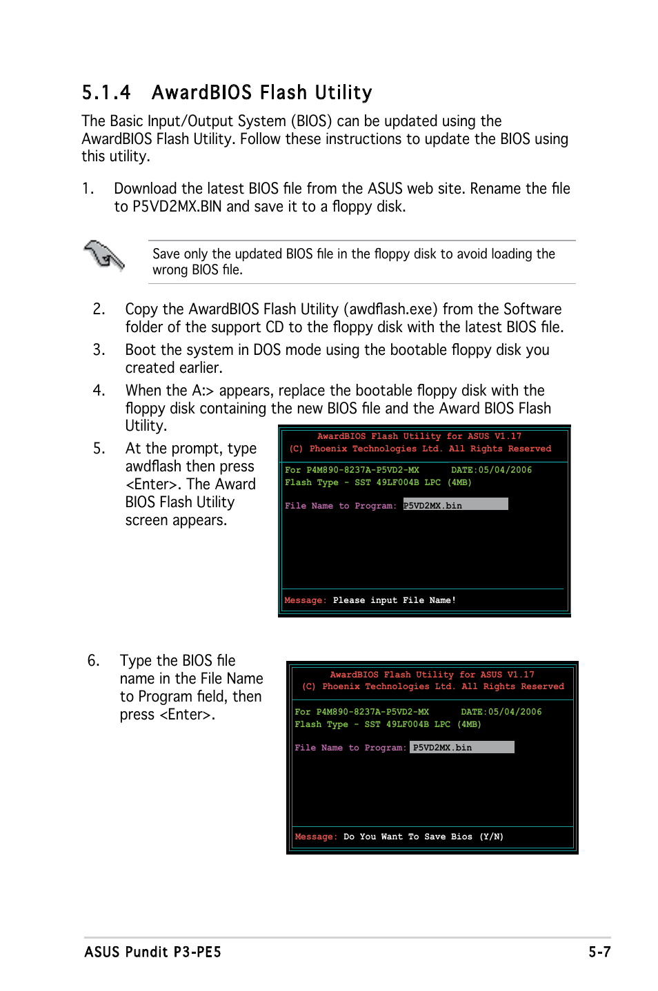 4 awardbios flash utility | Asus P3-PE5 User Manual | Page 67 / 95