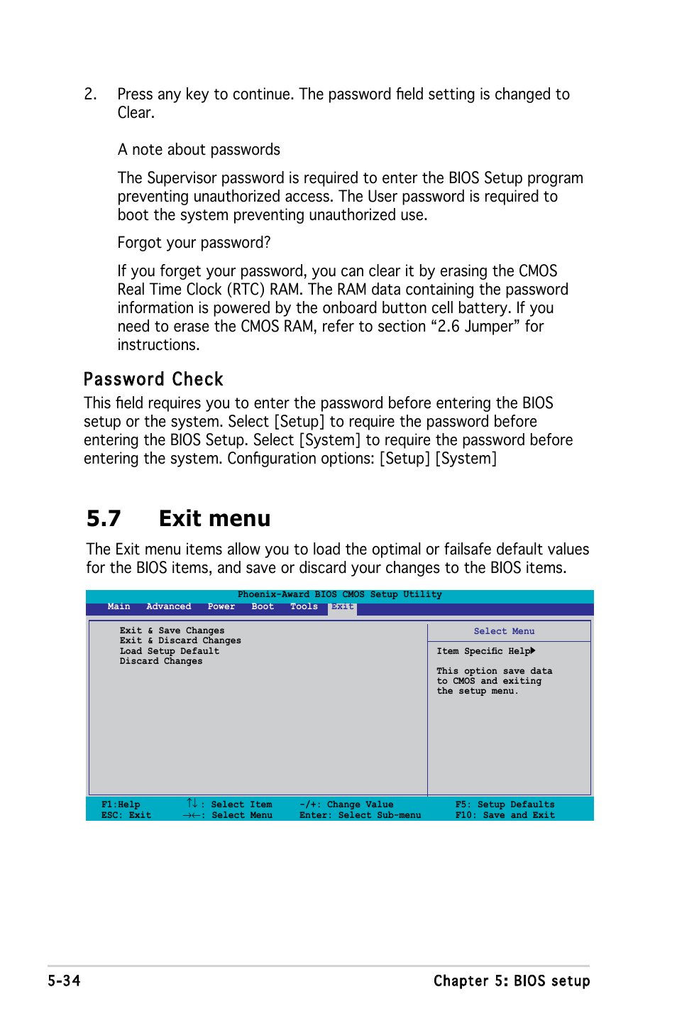 7 exit menu, Password check | Asus P3-PE5 User Manual | Page 94 / 95