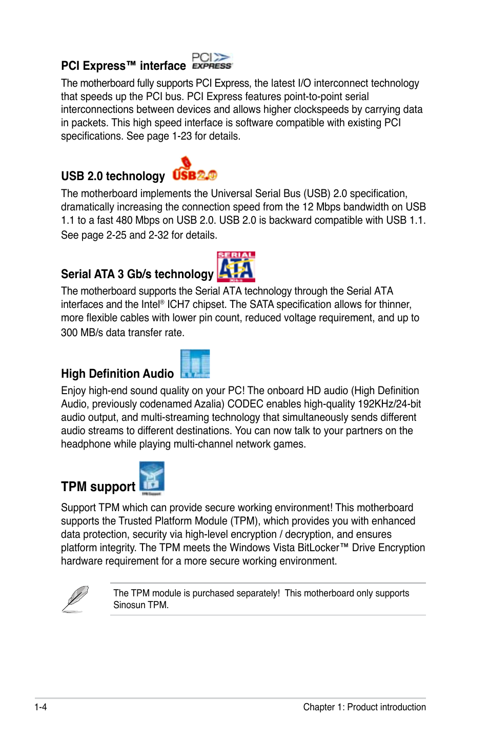Tpm support | Asus P5GC-VM User Manual | Page 16 / 94