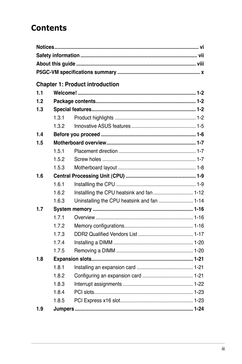 Asus P5GC-VM User Manual | Page 3 / 94