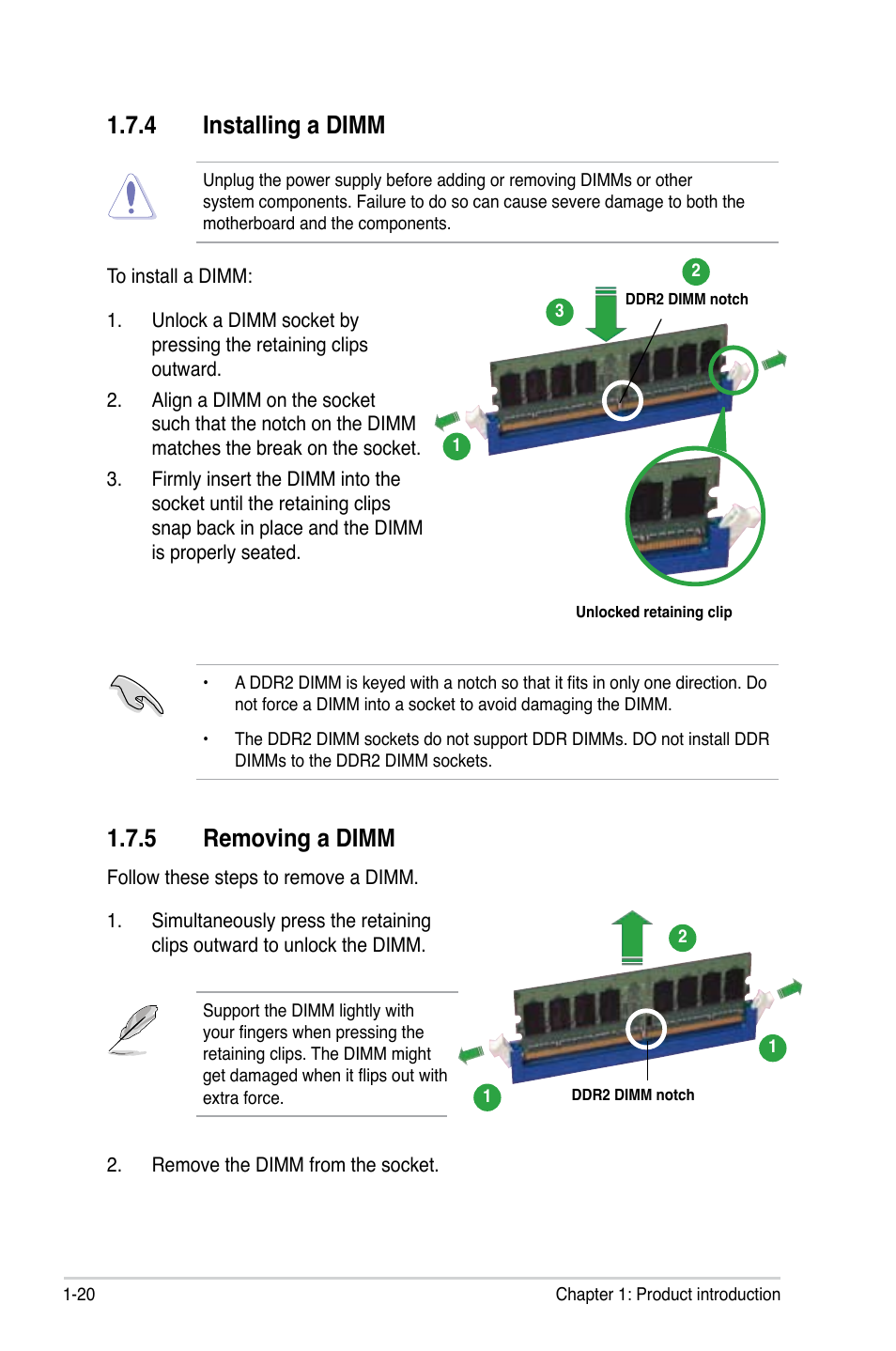 4 installing a dimm, 5 removing a dimm | Asus P5GC-VM User Manual | Page 32 / 94