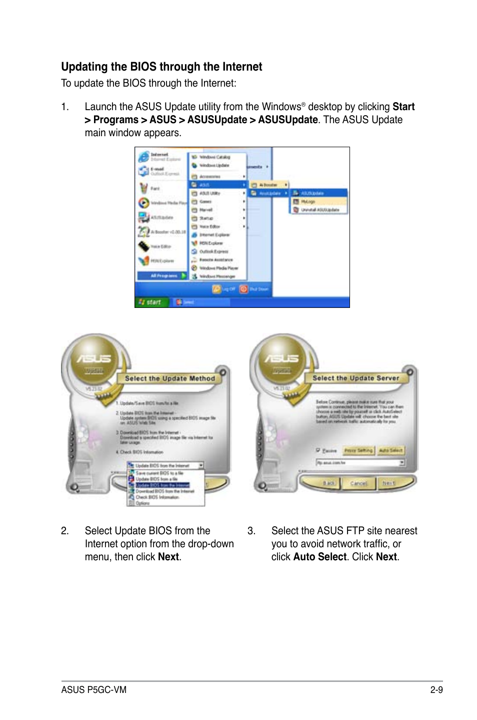 Updating the bios through the internet | Asus P5GC-VM User Manual | Page 57 / 94