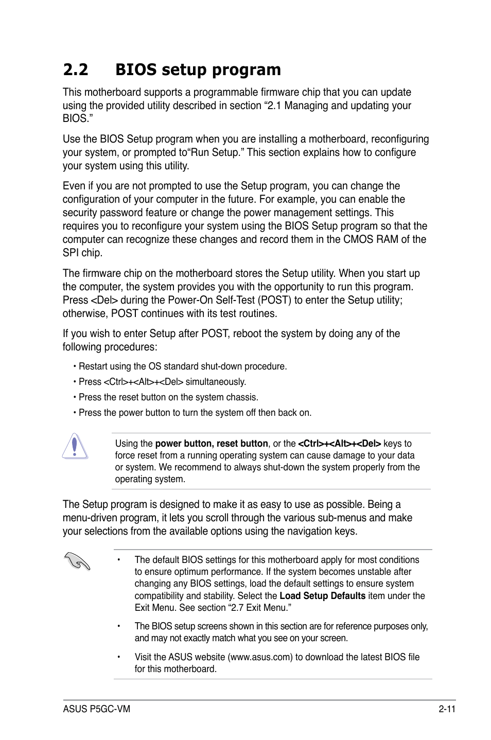 2 bios setup program | Asus P5GC-VM User Manual | Page 59 / 94