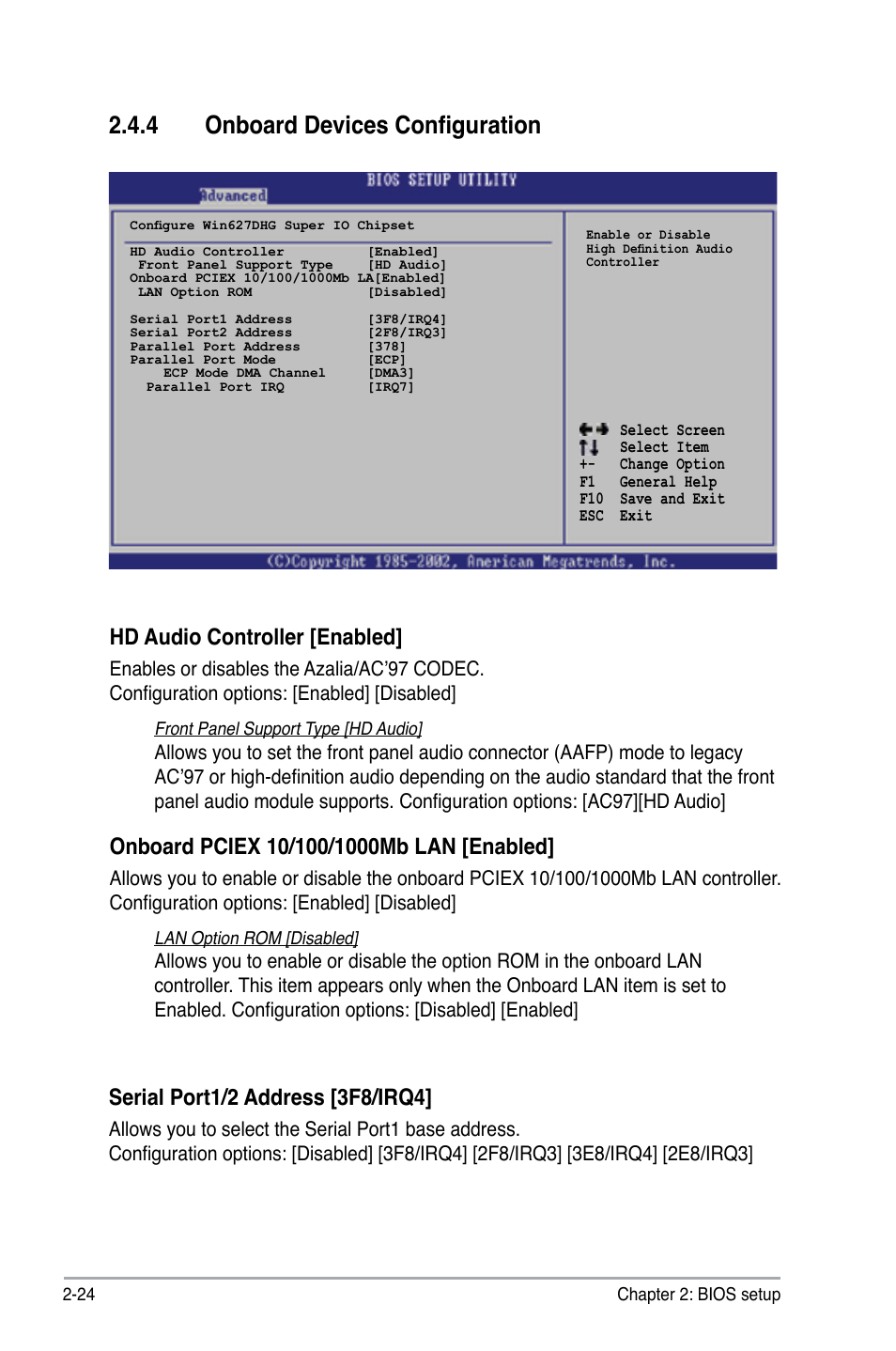 4 onboard devices configuration, Hd audio controller [enabled | Asus P5GC-VM User Manual | Page 72 / 94