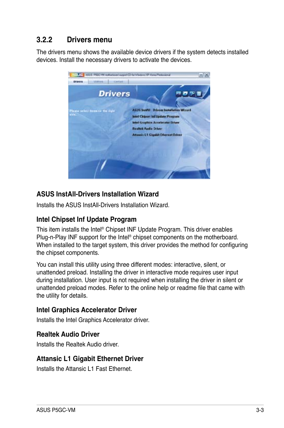 2 drivers menu | Asus P5GC-VM User Manual | Page 87 / 94