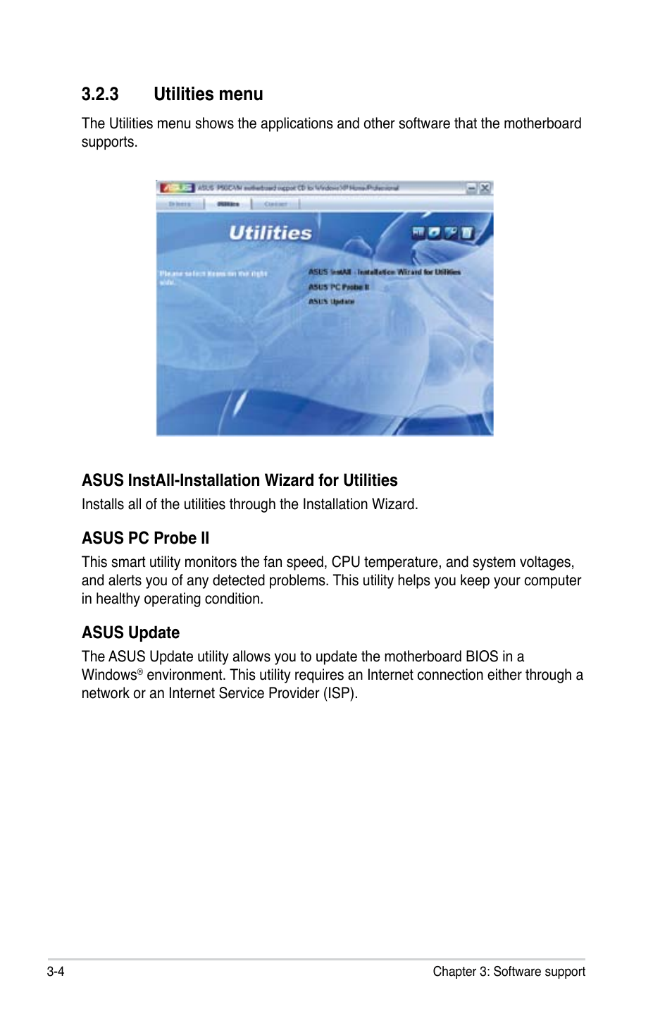 3 utilities menu | Asus P5GC-VM User Manual | Page 88 / 94