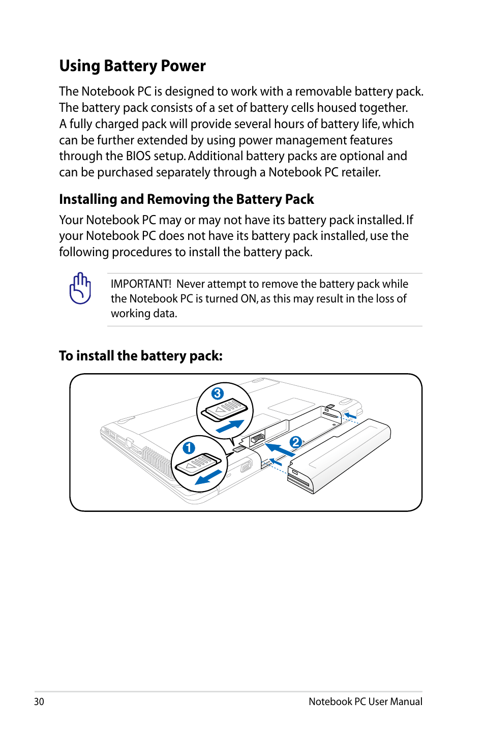 Using battery power | Asus N43JF User Manual | Page 30 / 112