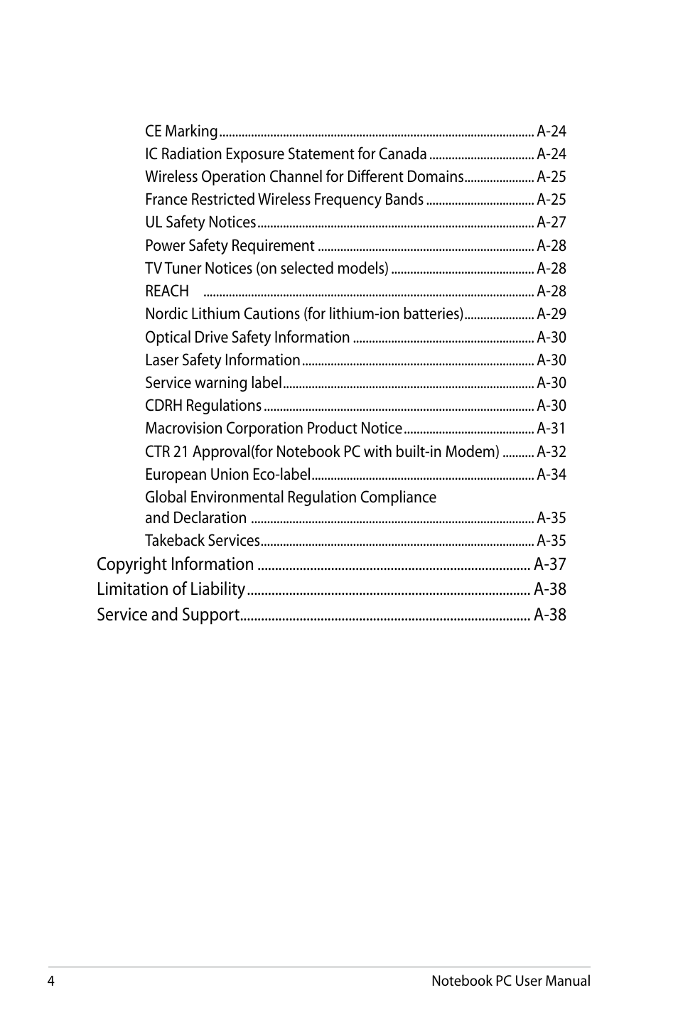 Asus N43JF User Manual | Page 4 / 112