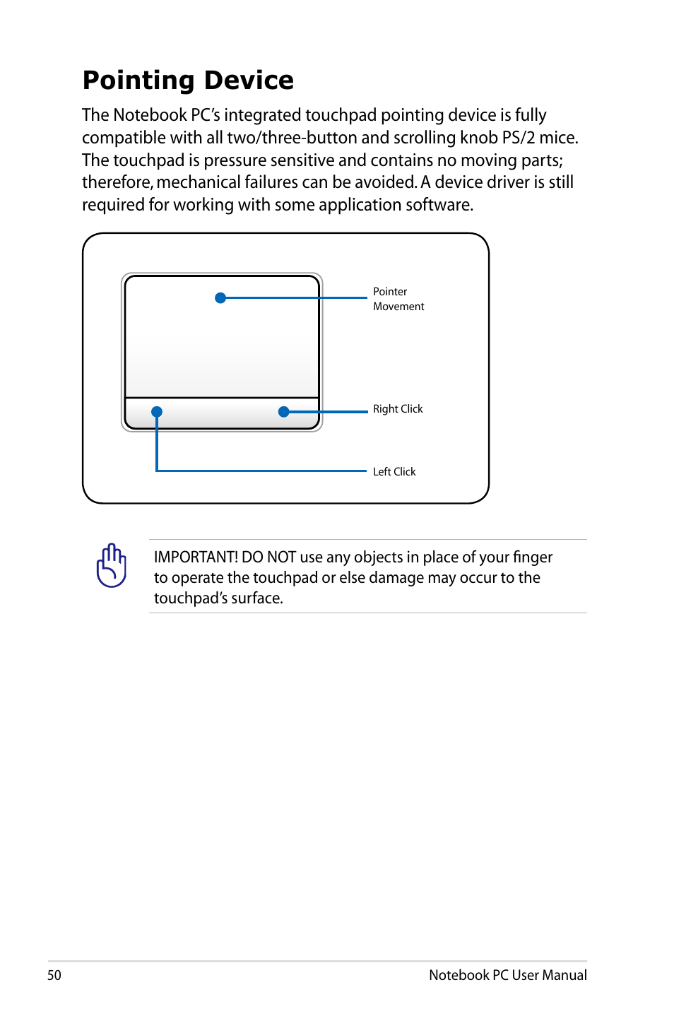 Pointing device | Asus N43JF User Manual | Page 50 / 112