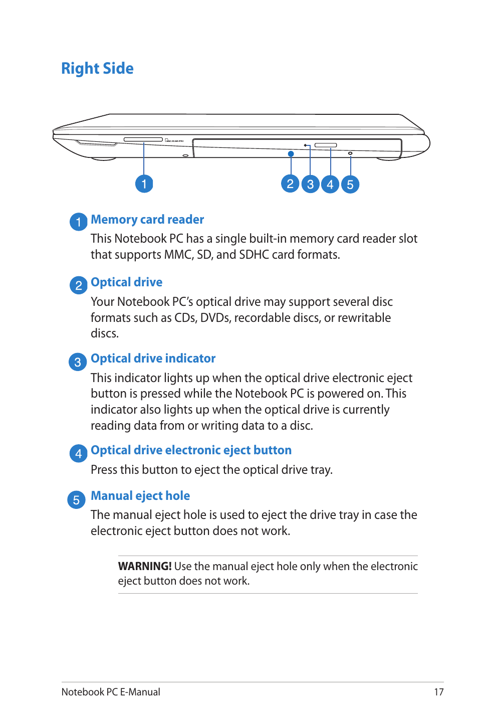 Right side | Asus UX42VS User Manual | Page 17 / 102